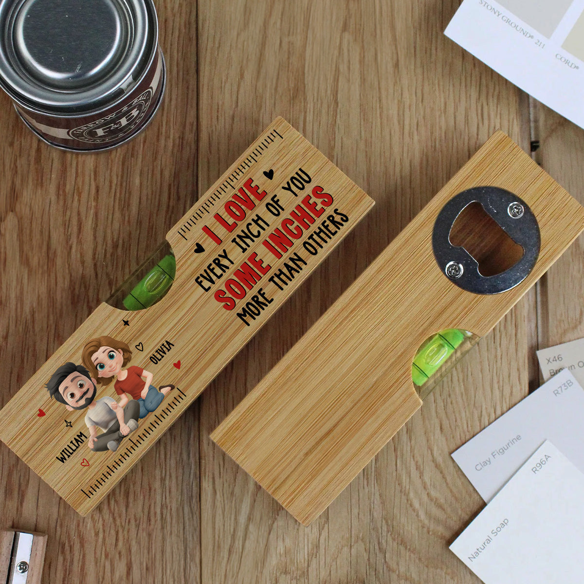 Love Every Inch Of You - Personalized Custom Wooden Spirit Level Bottle Opener
