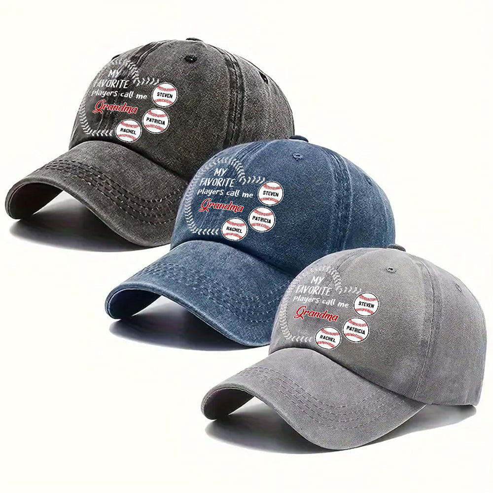 My Fav Players Call Me Grandma - Personalized Custom Vintage Washed Denim Cap