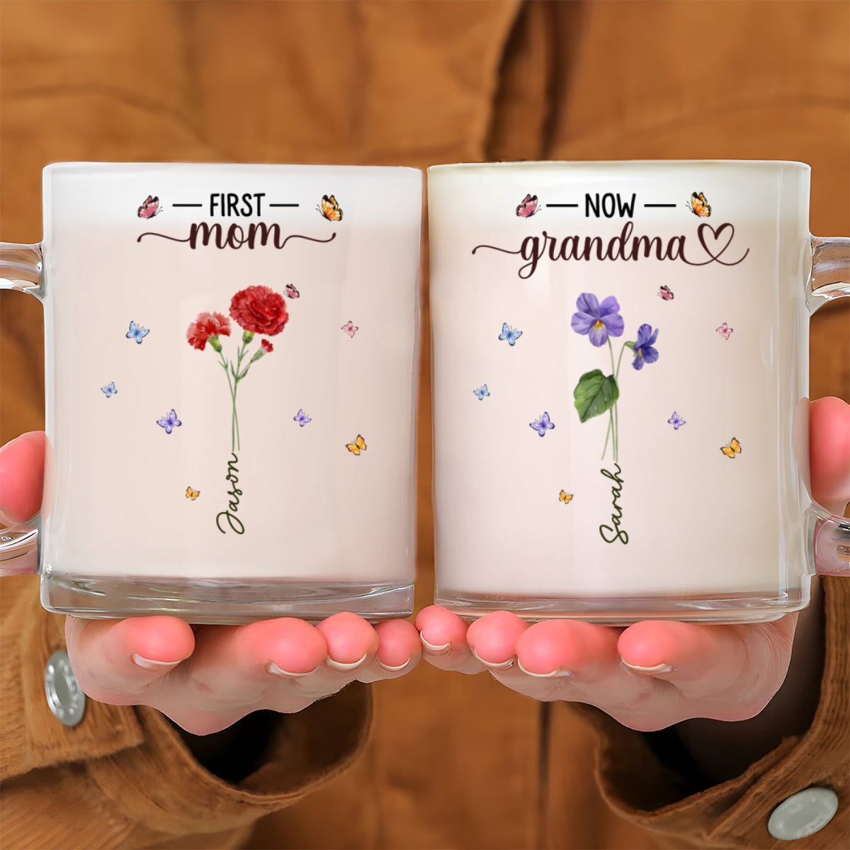 Grandma Birthmonth Flower - Personalized Custom Glass Mug