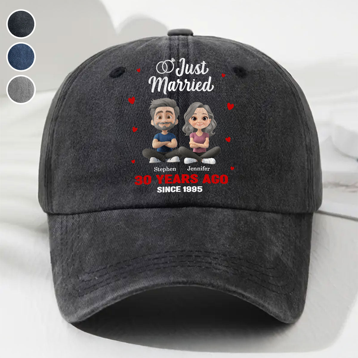 We Just Married - Personalized Custom Vintage Washed Denim Cap