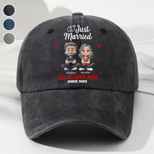 We Just Married - Personalized Custom Vintage Washed Denim Cap