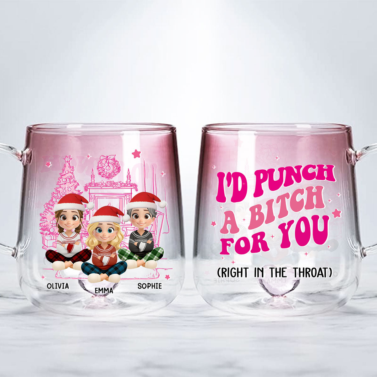 Besties In Pink - Personalized Custom Pink Gradient Glass Mug