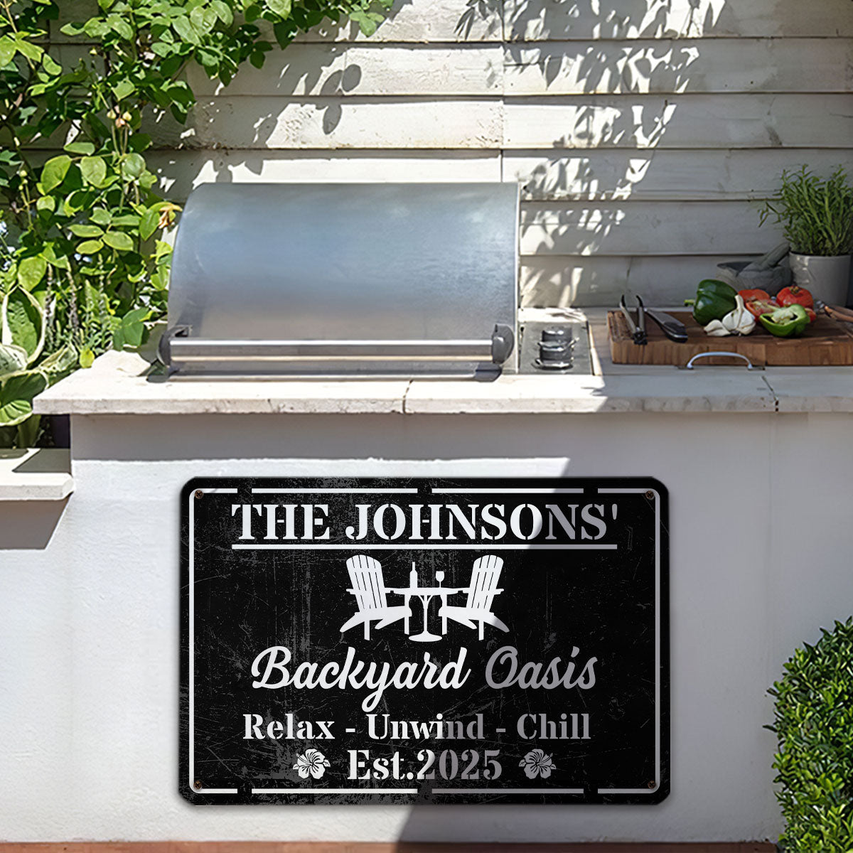Welcome To Our Backyard Oasis - Personalized Custom Metal Sign