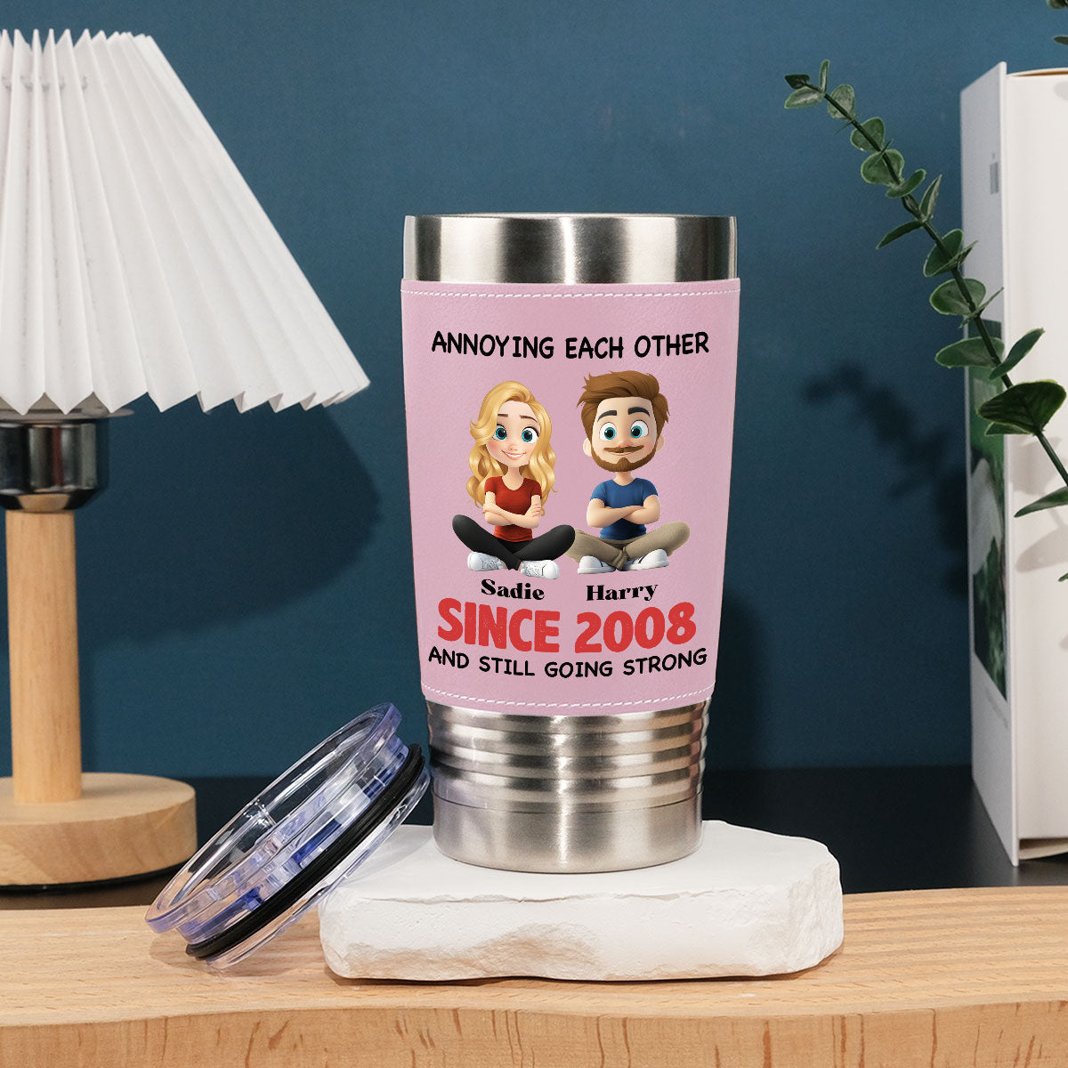 Together Forever  - Personalized Custom Pink Leather Tumbler