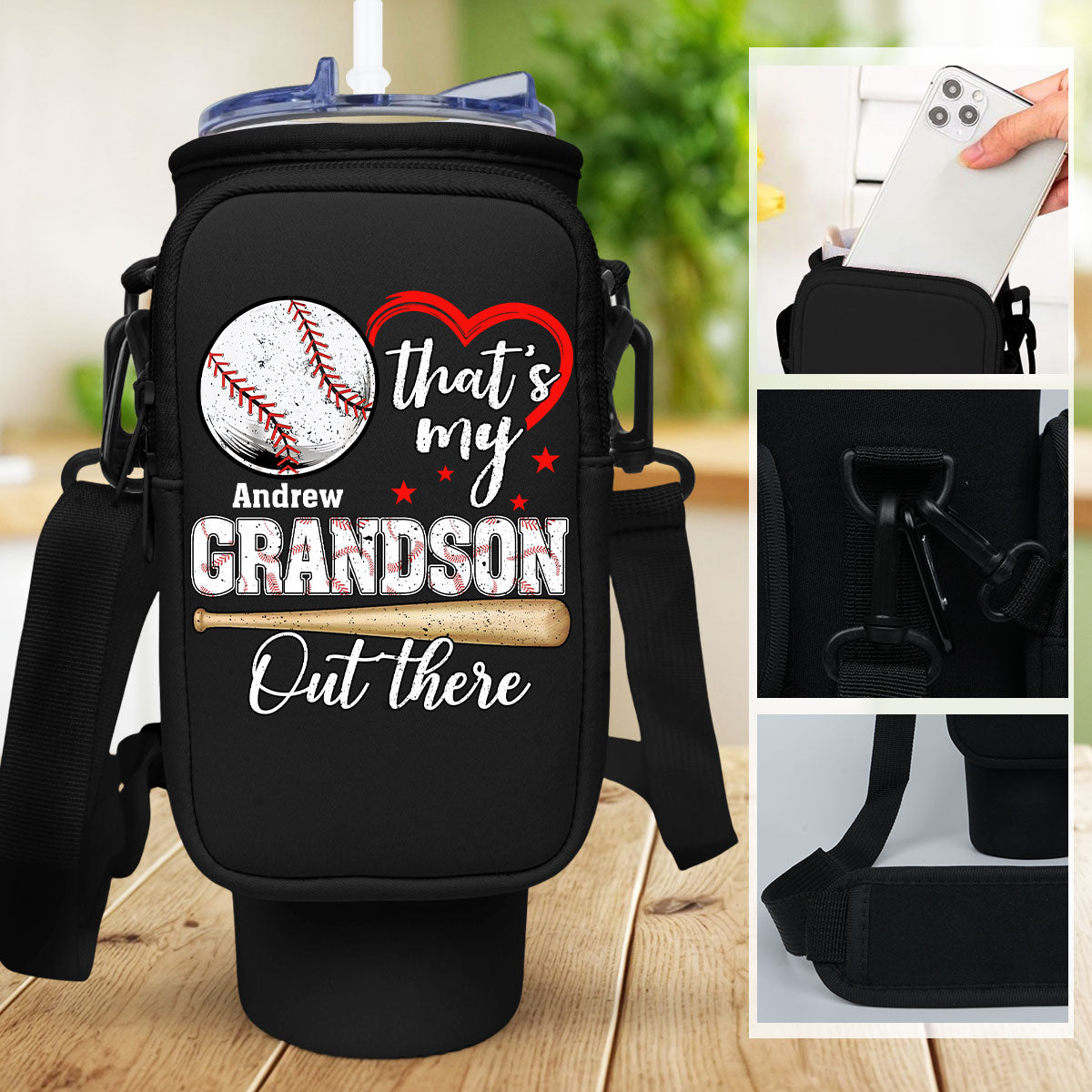 Look At My Grandson Out There - Personalized Custom Water Bottle Carrier Bag