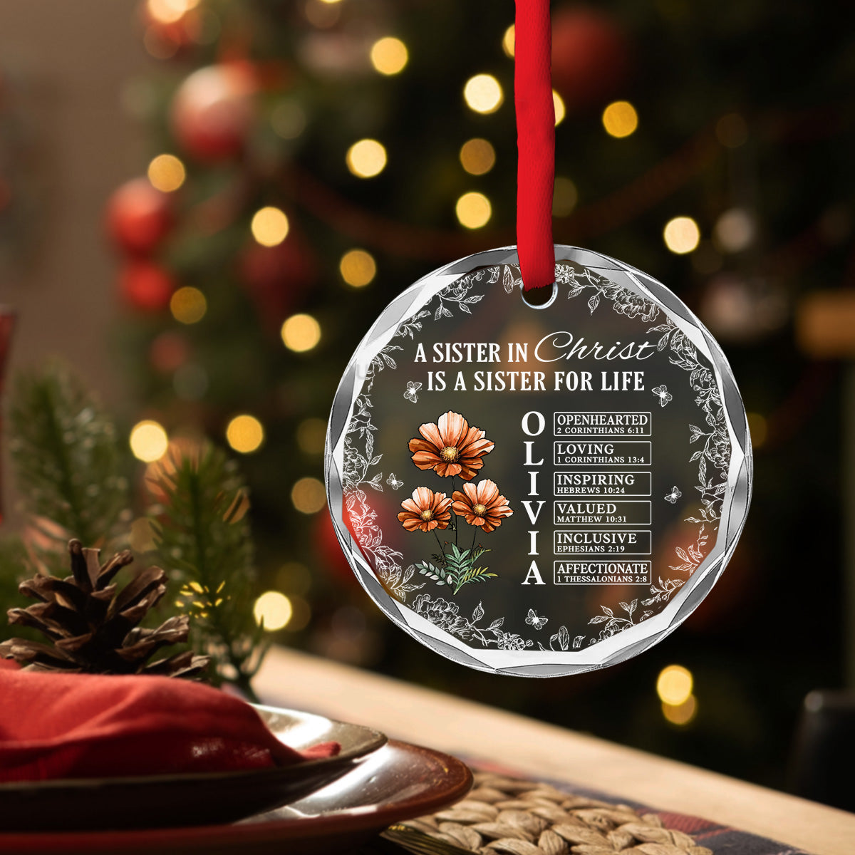 Sisterhood Rooted Deep In Faith - Personalized Custom Glass Ornament