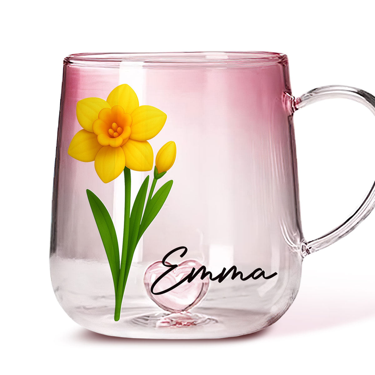 Friend Birth Month Flower - Personalized Custom Pink Gradient Glass Mug