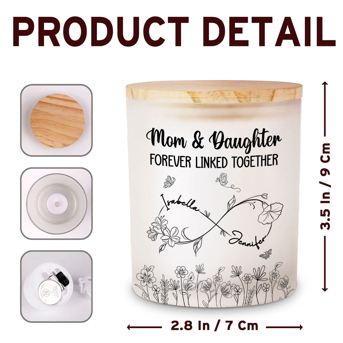 Mom And Daughter Forever Linked Together - Personalized Custom Glass Jar With LED Candle