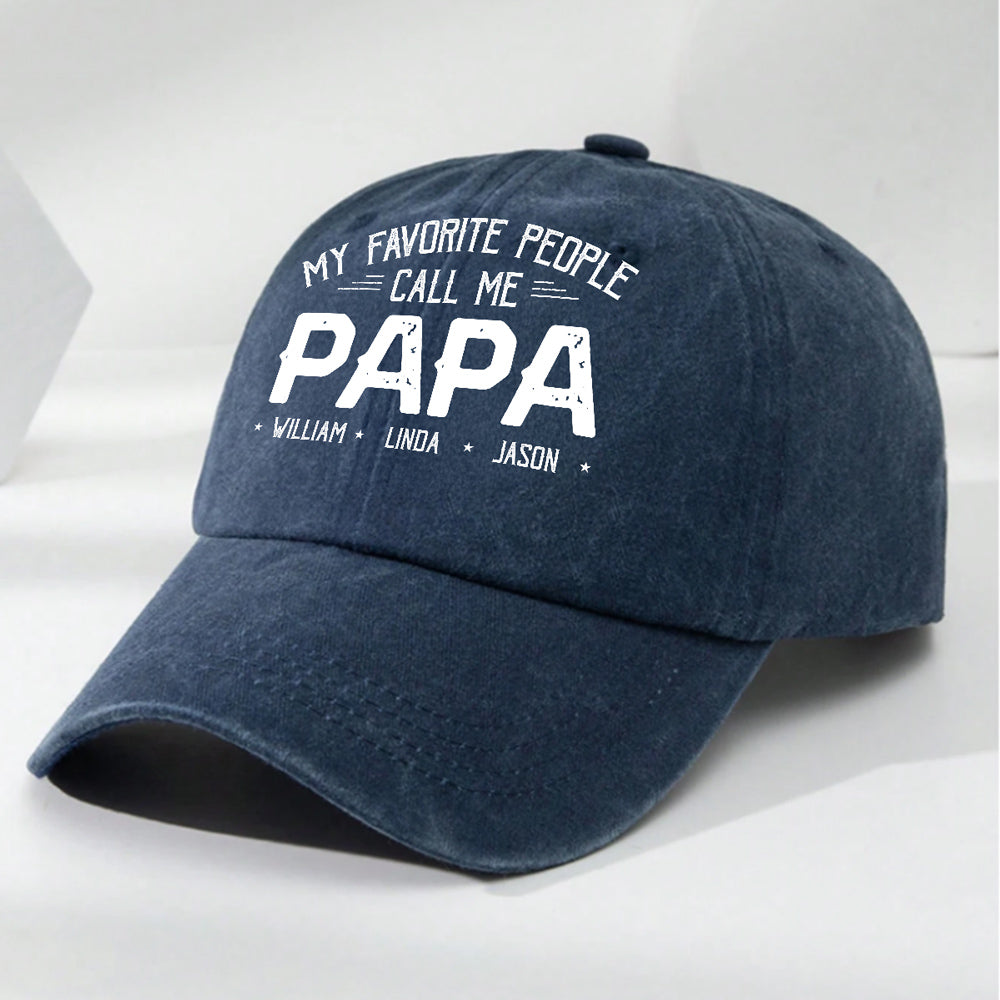 My Favorite People Call Me Daddy - Personalized Custom Vintage Washed Denim Cap