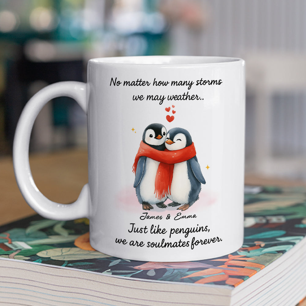 Penguin Couple Soulmates Forever - Personalized Custom Coffee Mug