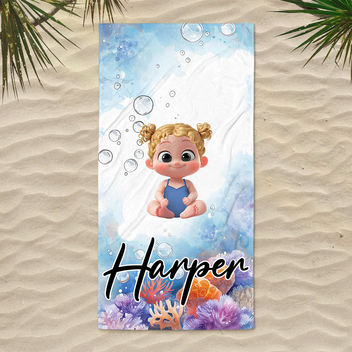 Cartoon Scuba Diver - Personalized Custom Beach Towel