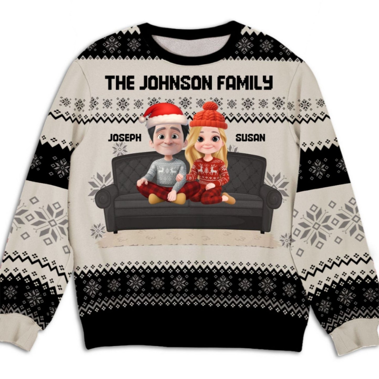 Couple Family With Pets And Kids Cartoon - Personalized Custom All-Over-Print Sweatshirt