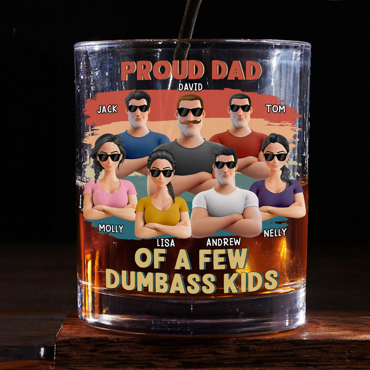 Proud Dad Of A Few Crazy Kids - Personalized Custom Whiskey Glass