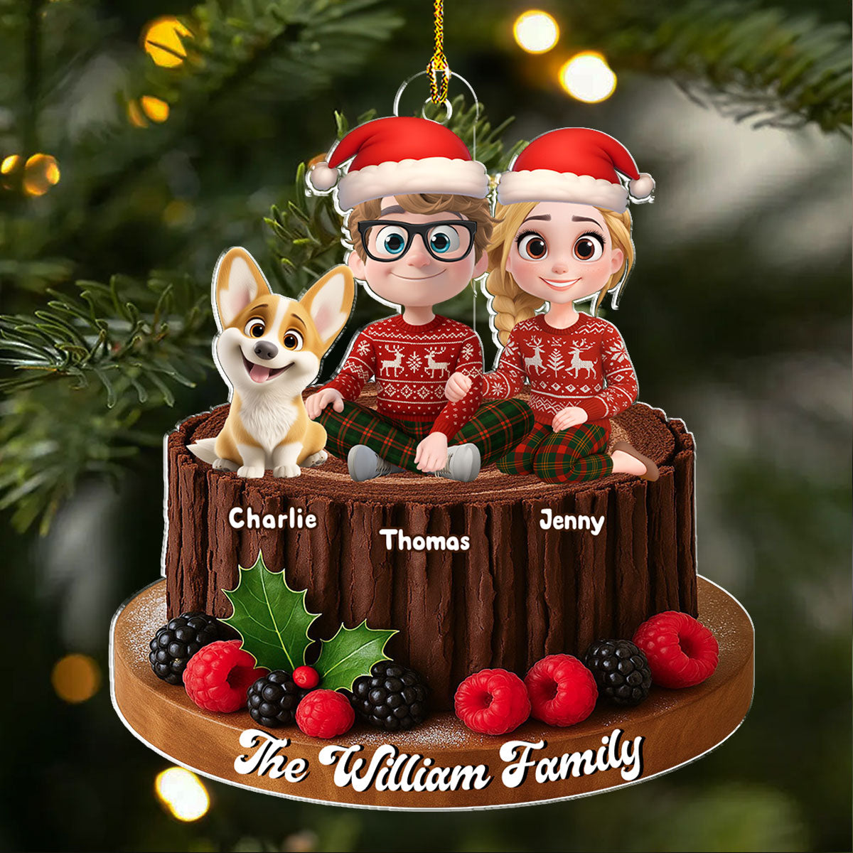 Yule Log Cake Family - Personalized Custom Acrylic Ornament