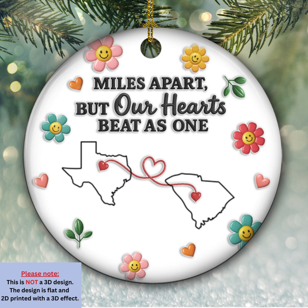 Bound By Heart Not Miles - Personalized Custom 3D Inflated Effect Ceramic Ornament