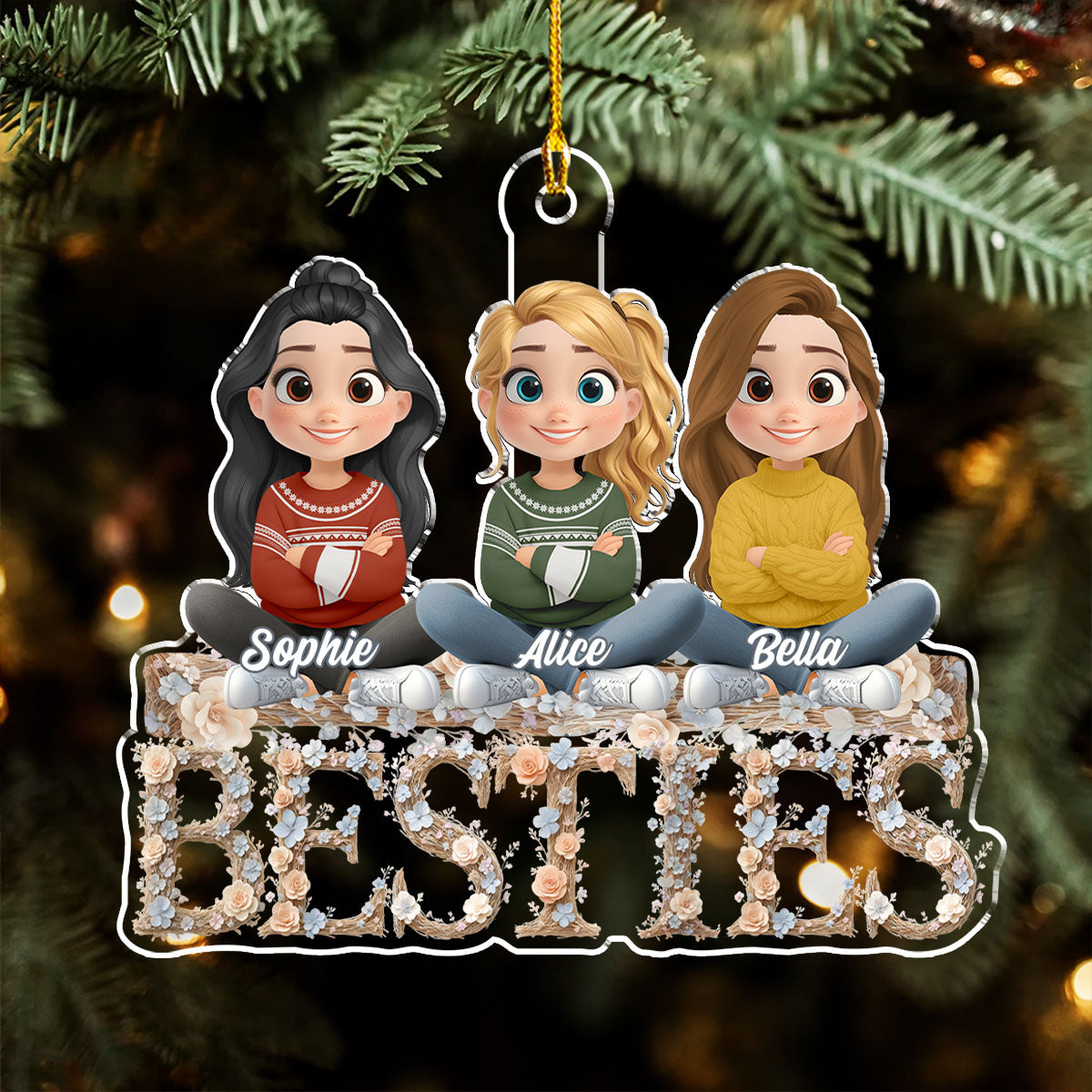 Bestie Sister Flower - Personalized Custom Acrylic Ornament