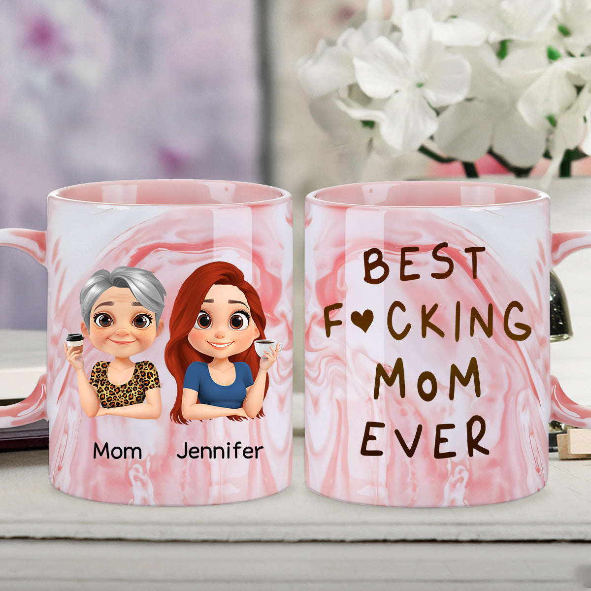 Best Mom Ever - Personalized Custom Pink Marble Mug