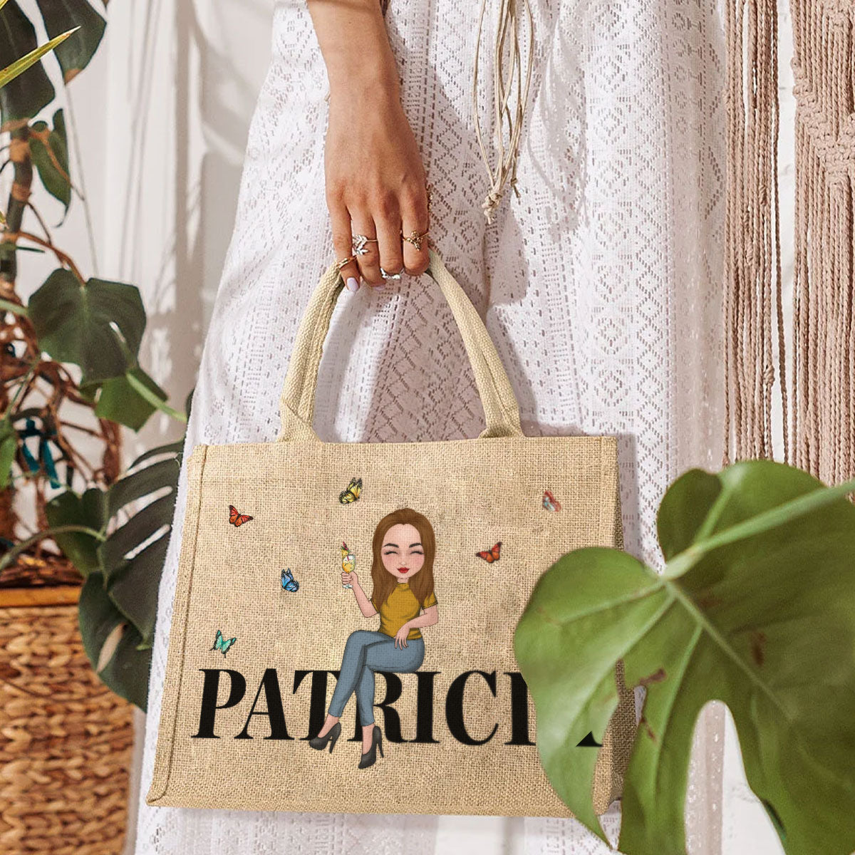 Cartoon Girl - Personalized Custom Jute Tote Bag