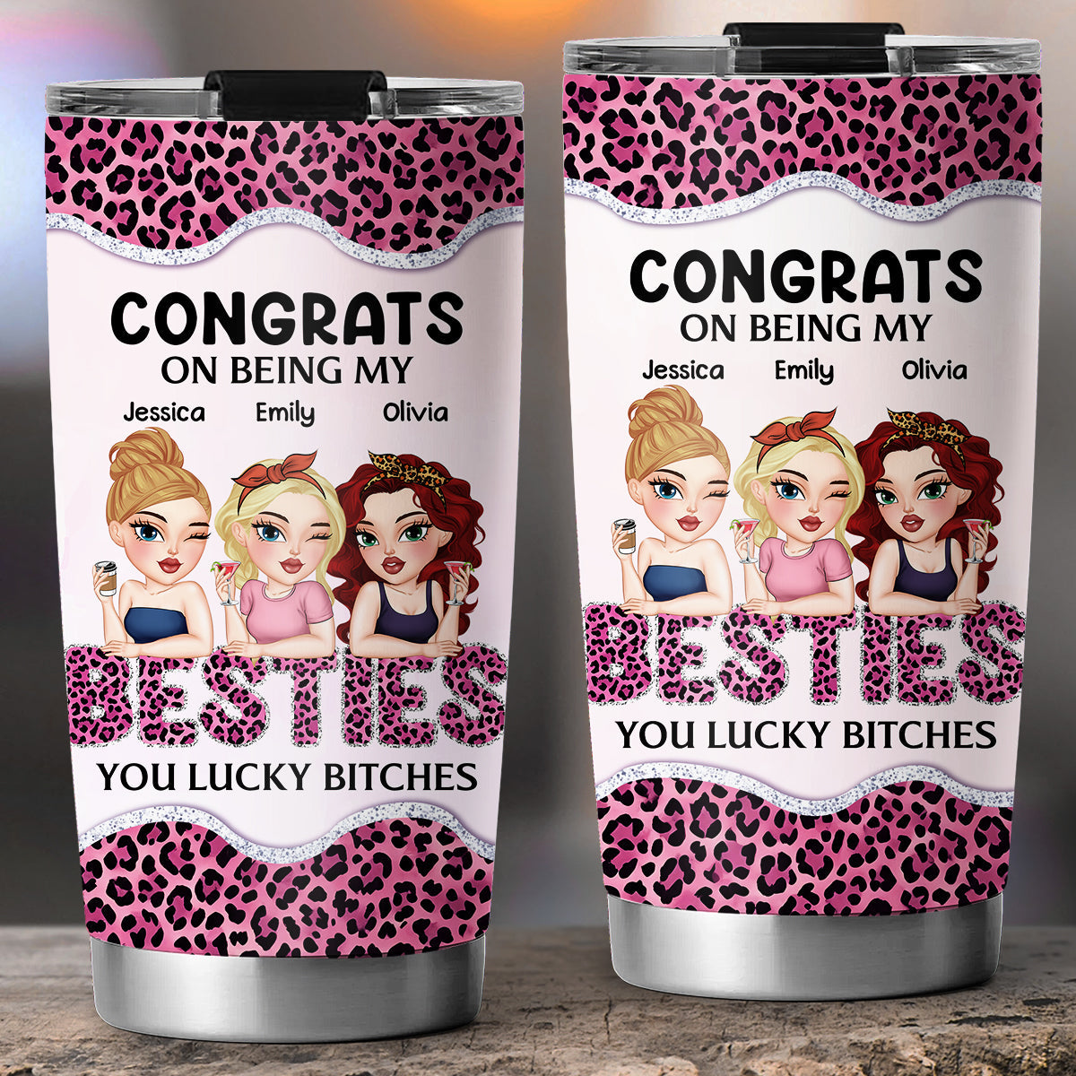Congrats On Being My Bestie Leopard - Personalized Custom Tumbler