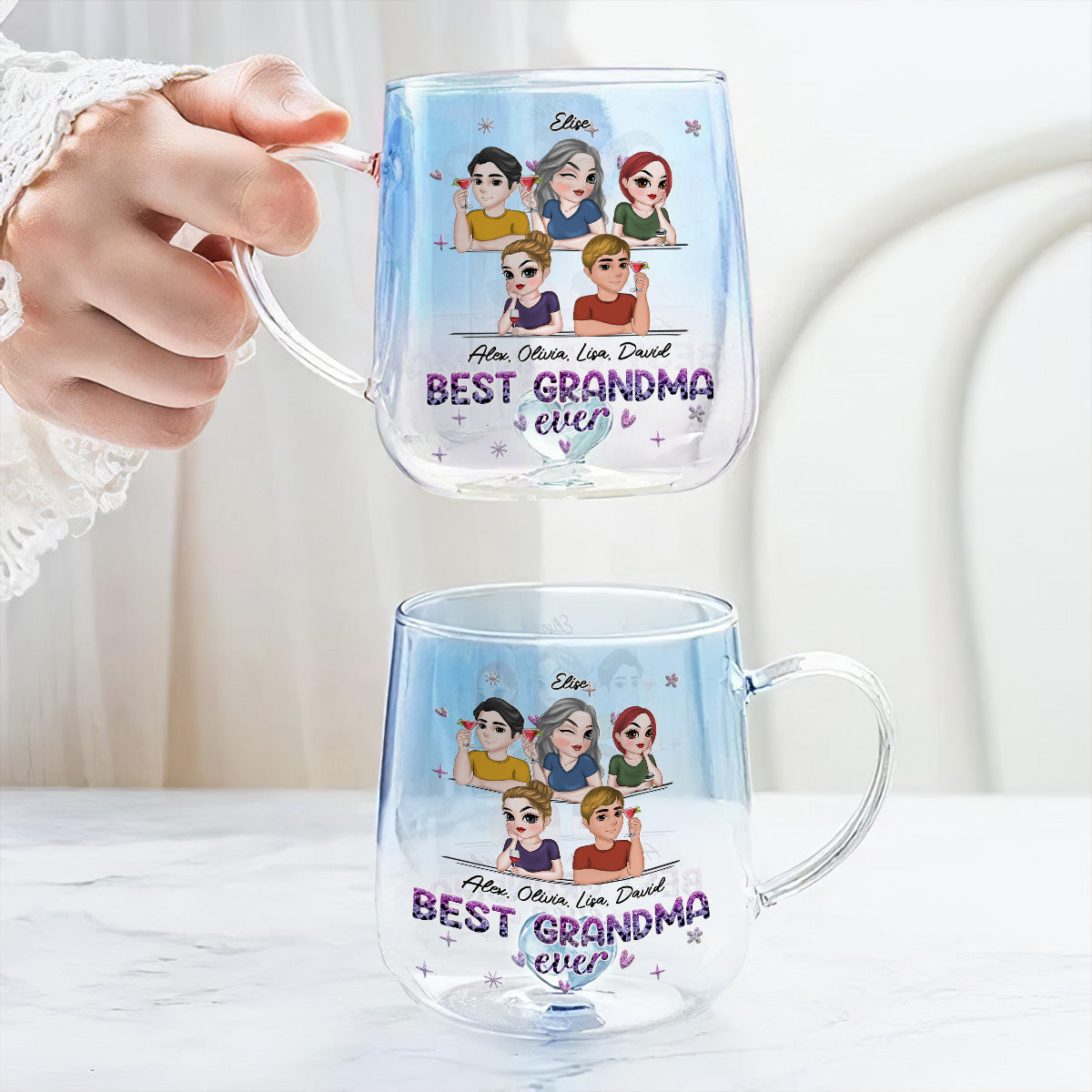Best Grandma - Personalized Custom Blue Gradient Glass Mug
