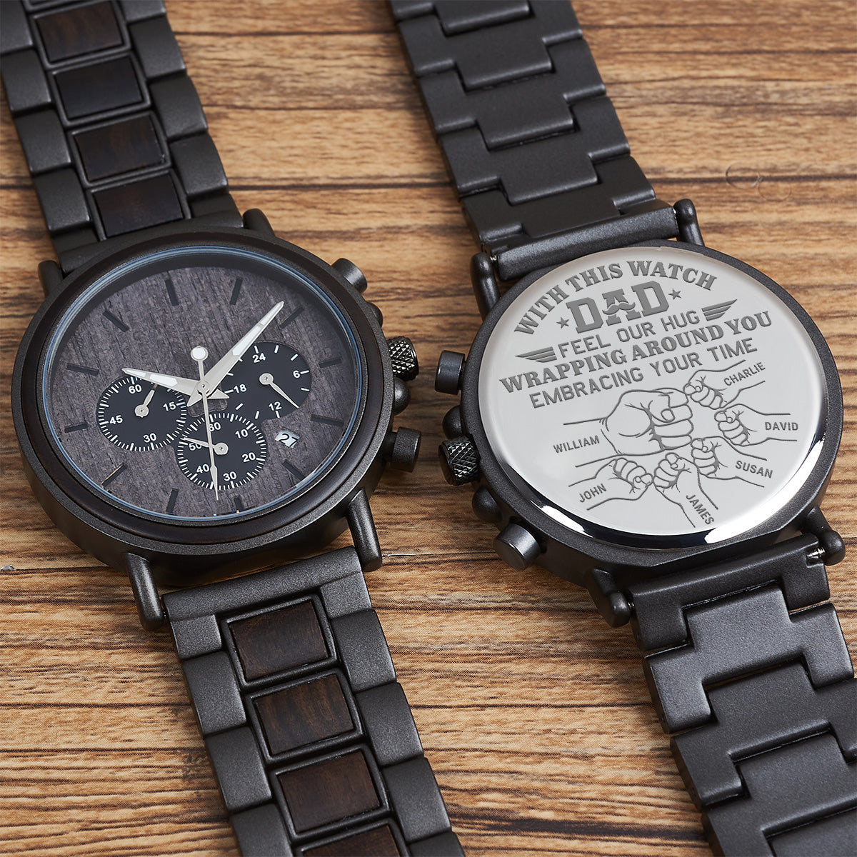 Embracing Time And Wrapping Around Father - Personalized Engraved Wooden Watches GQ026
