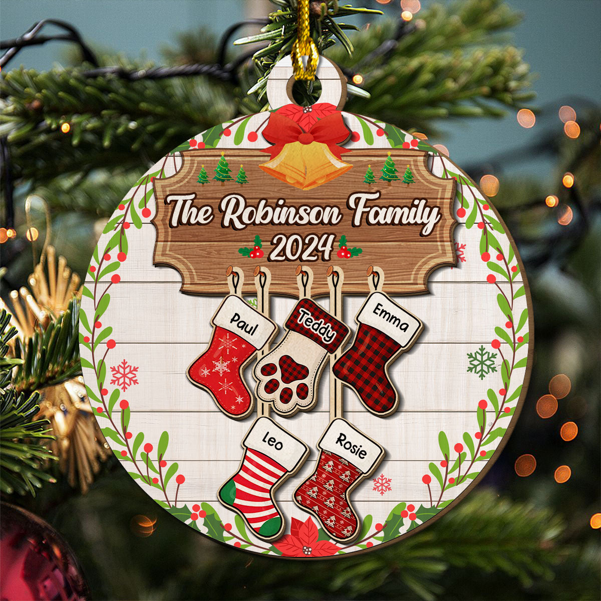 Lovely Family With Pet - Personalized Custom Freeshape 2-Layered Wood Ornament
