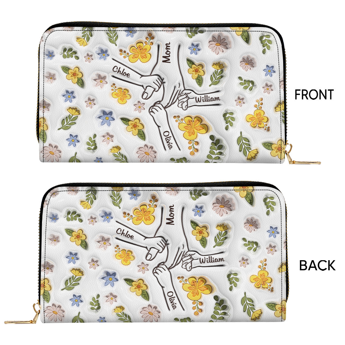 Mom Hold Kid Hand - Personalized Custom 3D Inflated Effect Leather Wallet