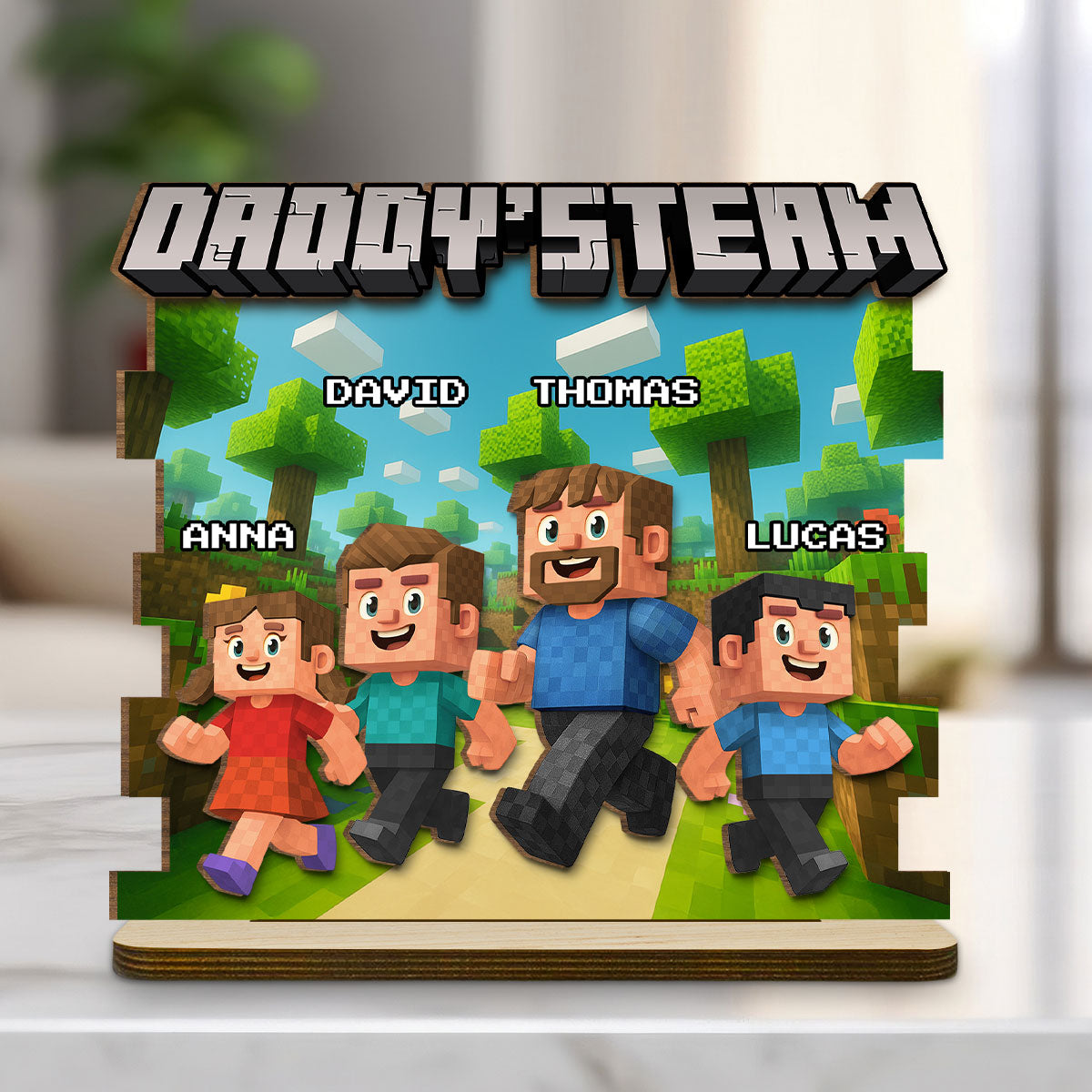 Dad Team - Personalized Custom 2-Layer Wood Plaque With Flat Base