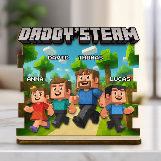 Dad Team - Personalized Custom 2-Layer Wood Plaque With Flat Base