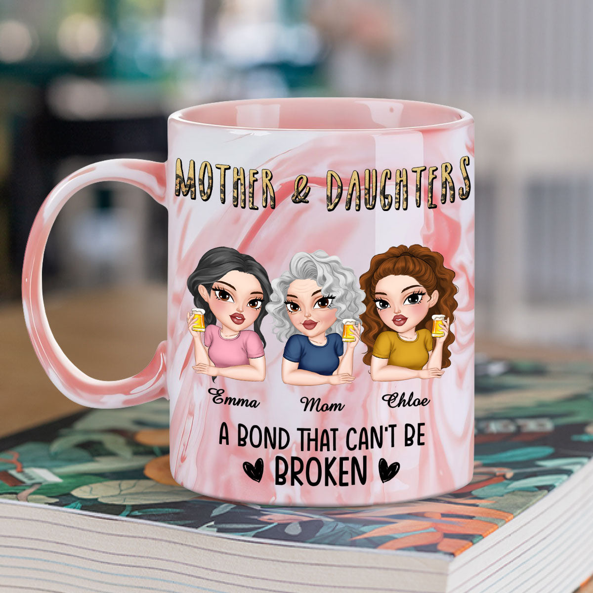 A Bond That Can't Be Broken - Personalized Custom Pink Marble Mug