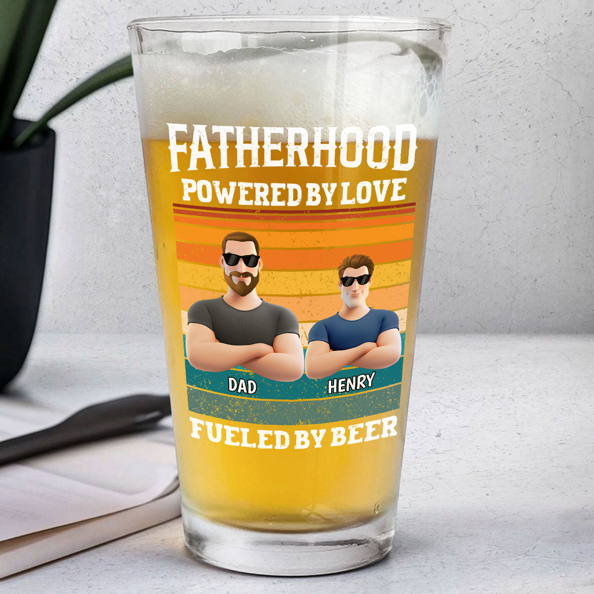 Fatherhood Powered By Love - Personalized Custom Beer Glass