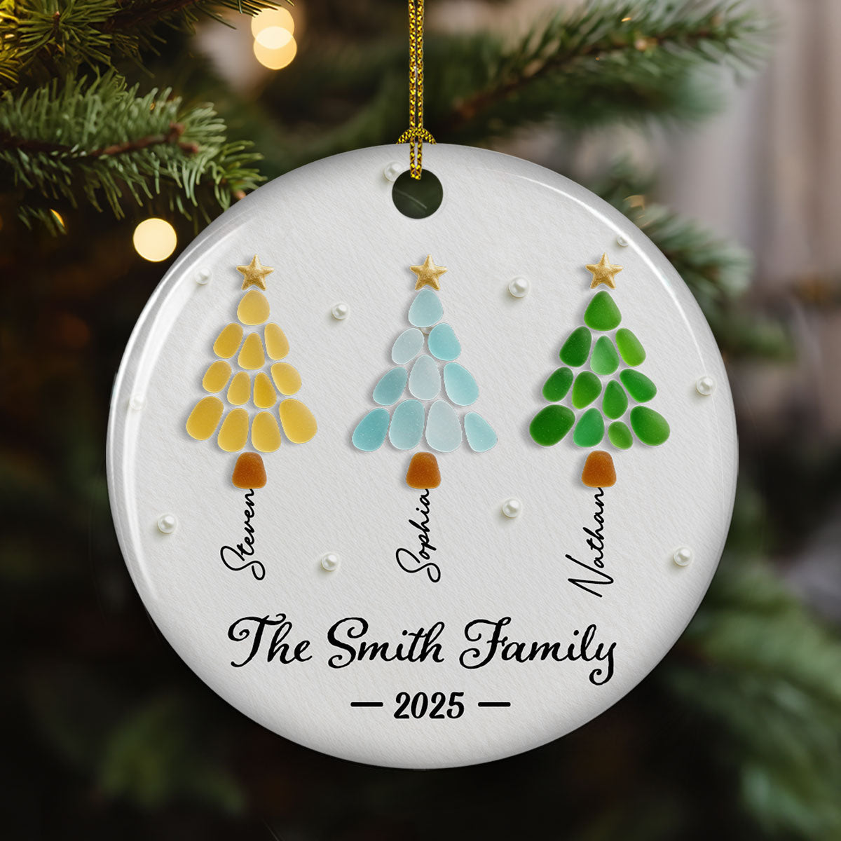 Family Fir Trees - Personalized Custom 3D Effect Ceramic Ornament