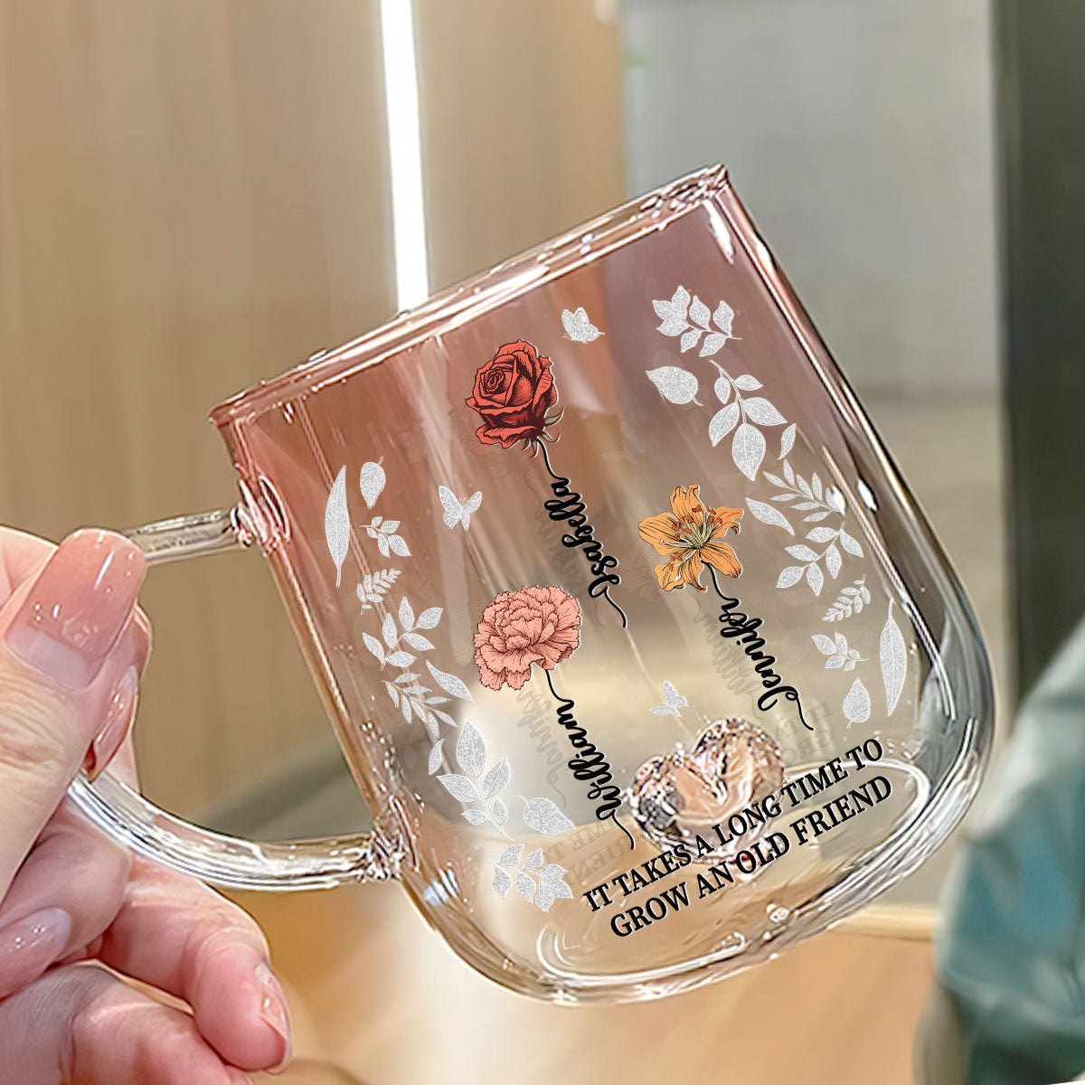 Forever Friendship - Personalized Custom Pink Gradient Glass Mug