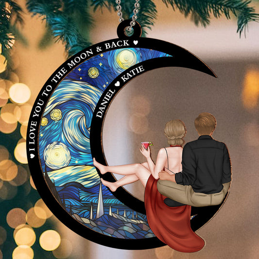 Love You To The Moon And Back - Personalized Custom Suncatcher Ornament