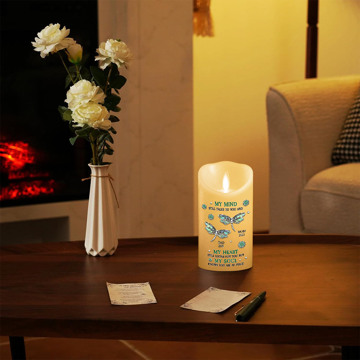 Dragonfly My Mind My Heart My Soul - Personalized Custom LED Candle