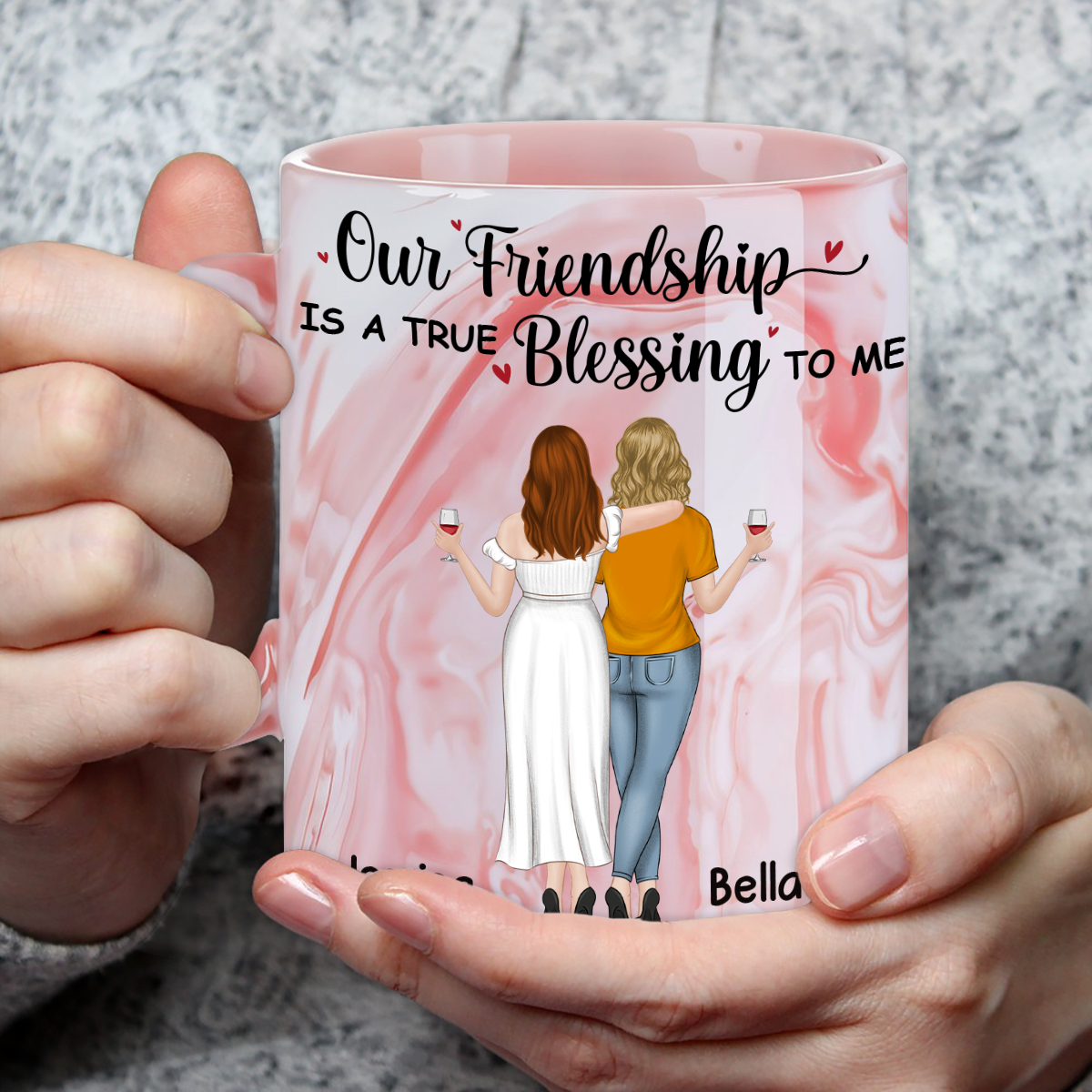 Our Friendship - Personalized Custom Pink Marble Mug