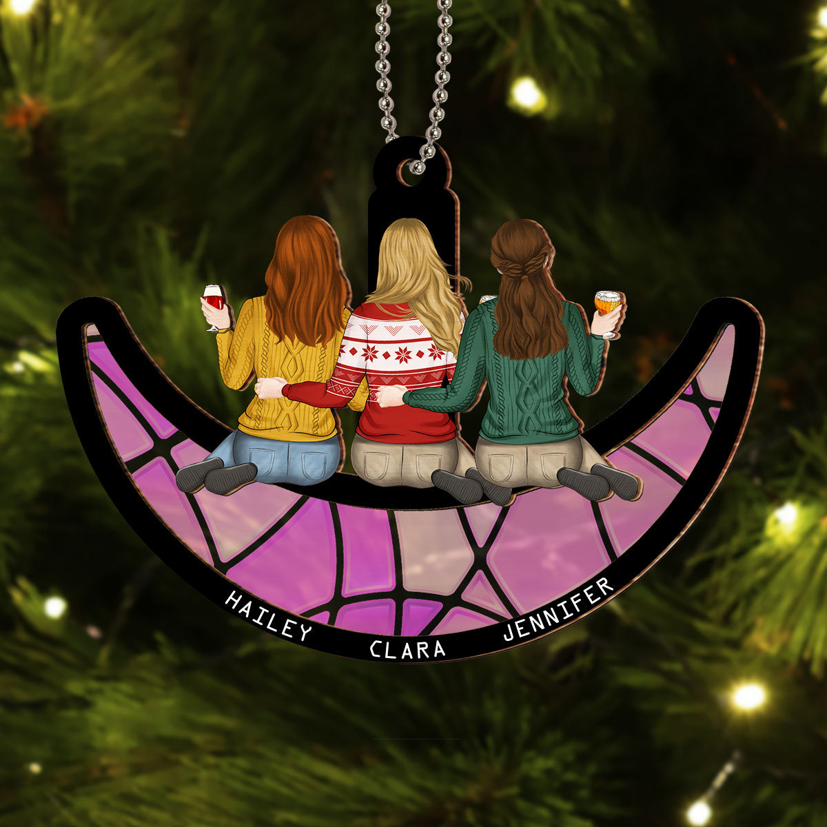 Besties Sitting On The Moon - Personalized Custom Suncatcher Ornament