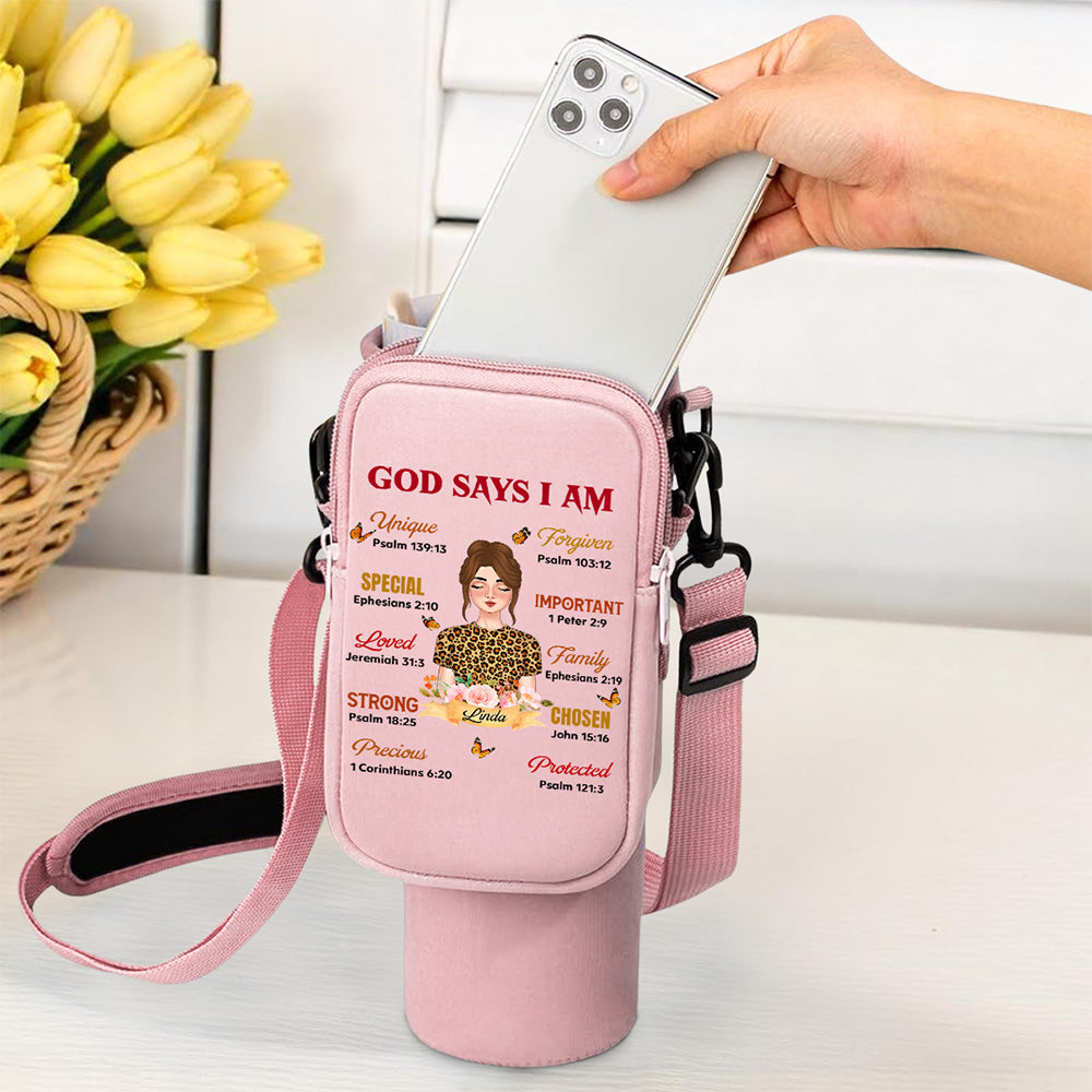 God Says I Am - Personalized Custom 40oz Water Bottle Carrier Bag