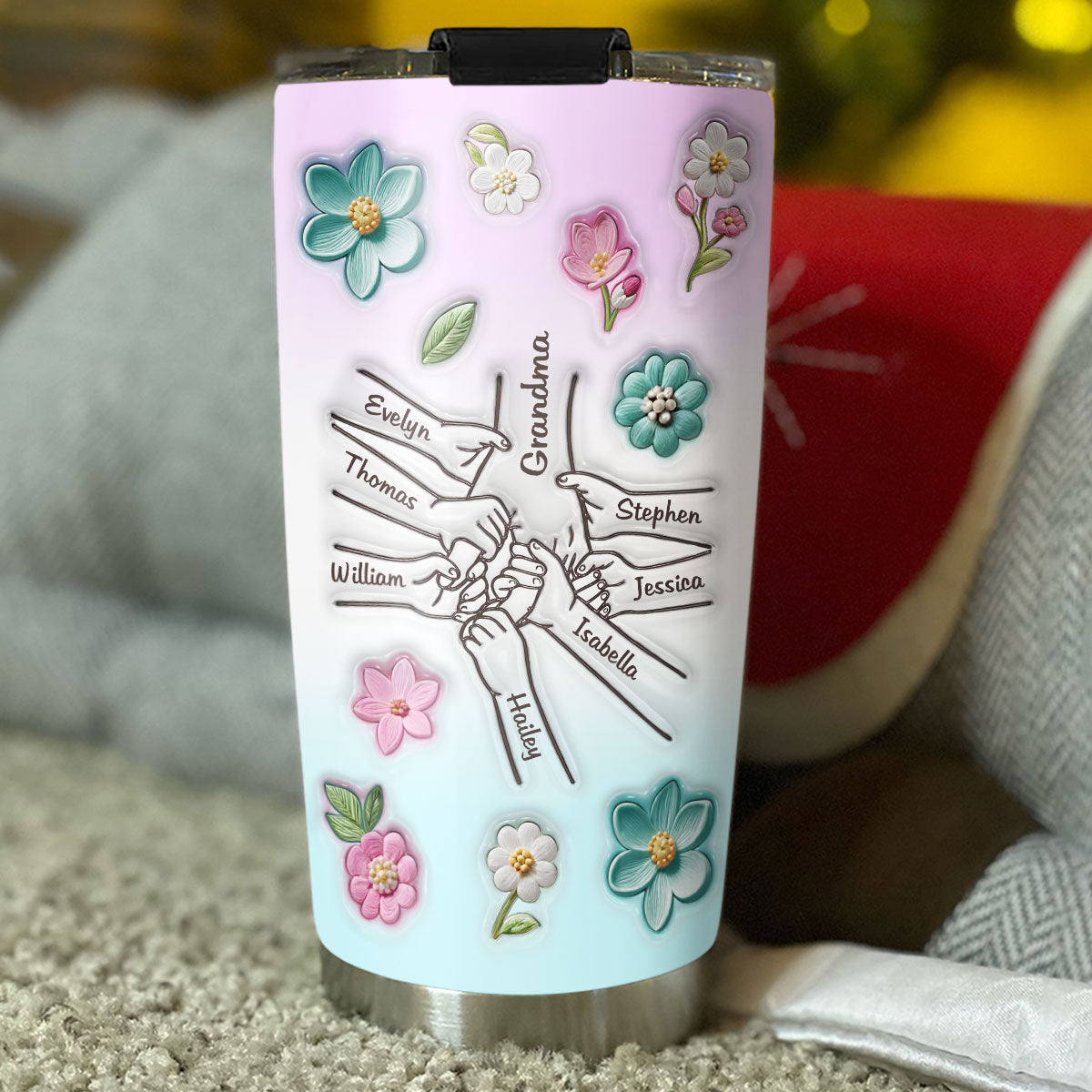 Mom Hold Our Hands - Personalized Custom 3D Inflated Effect Tumbler