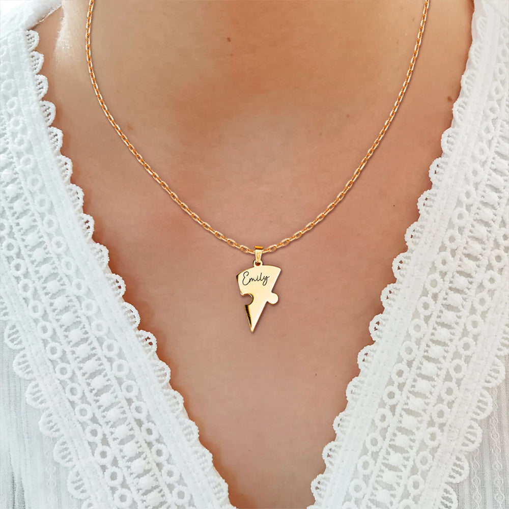 Always Connected By Heart - Personalized Custom Heart Puzzle Necklace