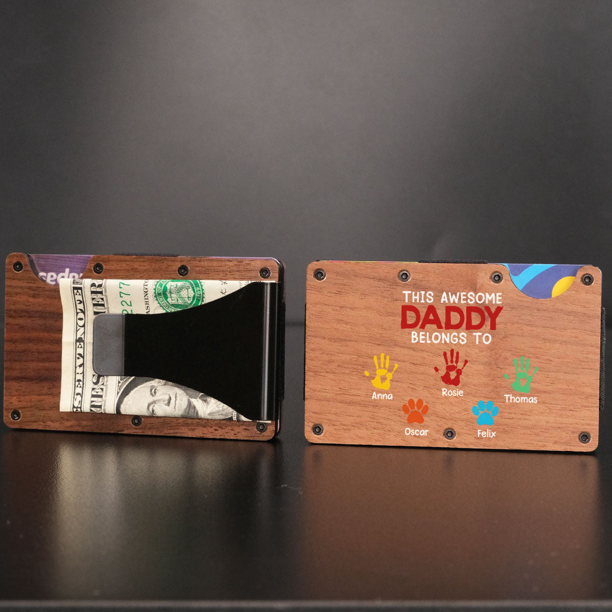This Awesome Daddy Belongs To - Personalized Custom Wooden Card Holder