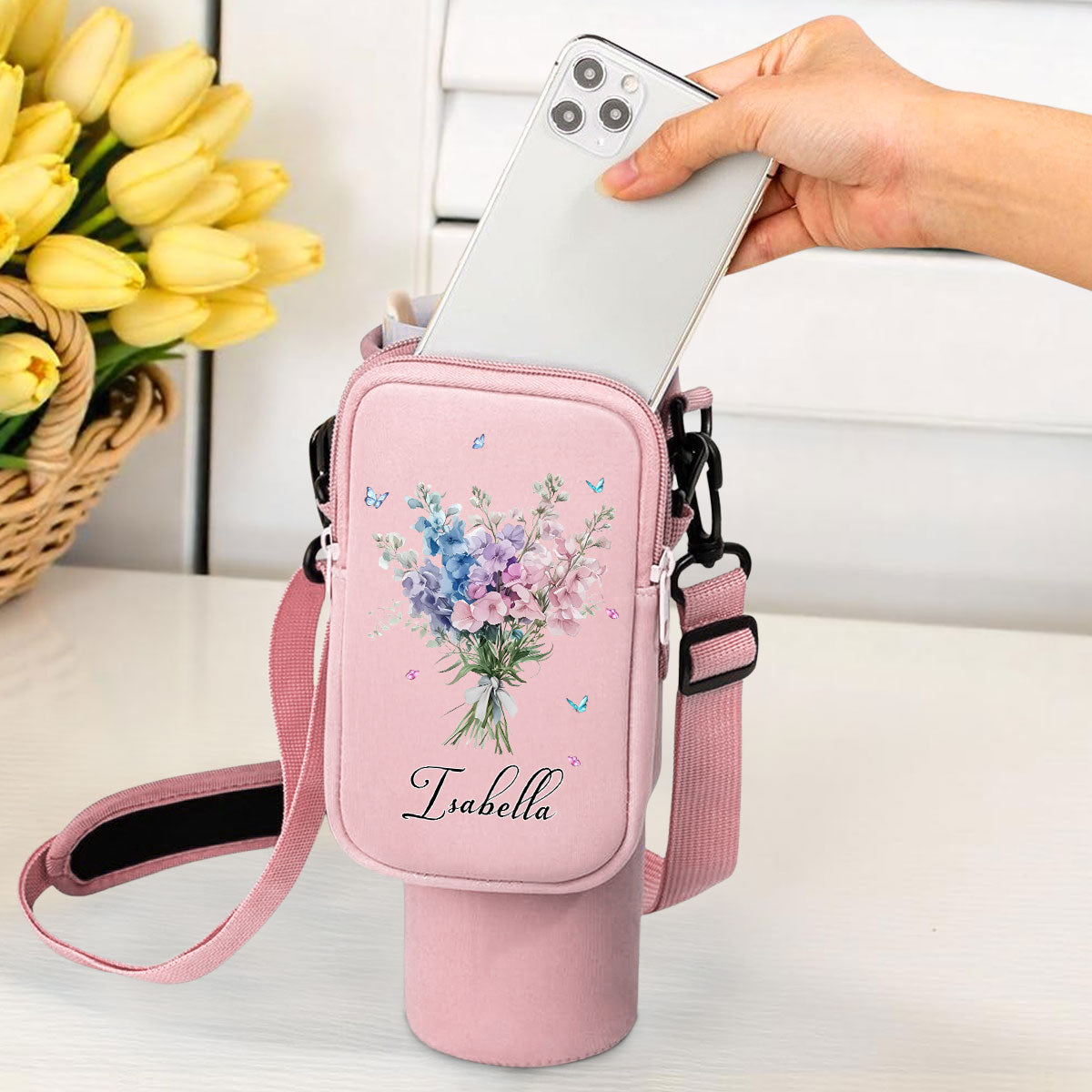 Birthmonth Flower - Personalized Custom Water Bottle Carrier Bag