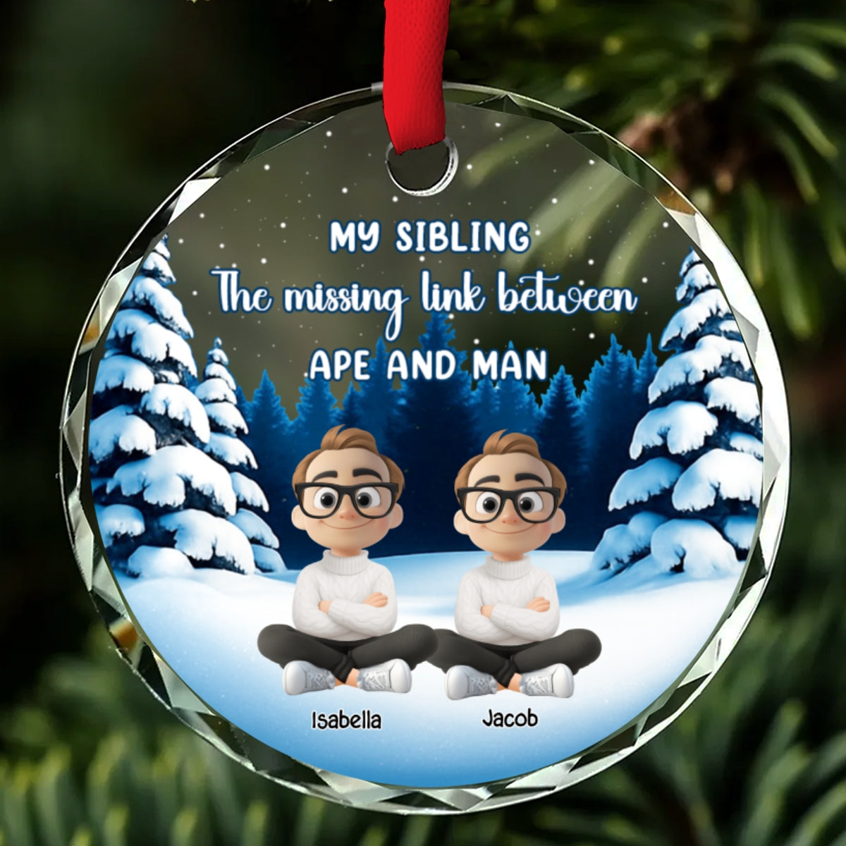Sibling Evolution Still In Progress - Personalized Custom Glass Ornament