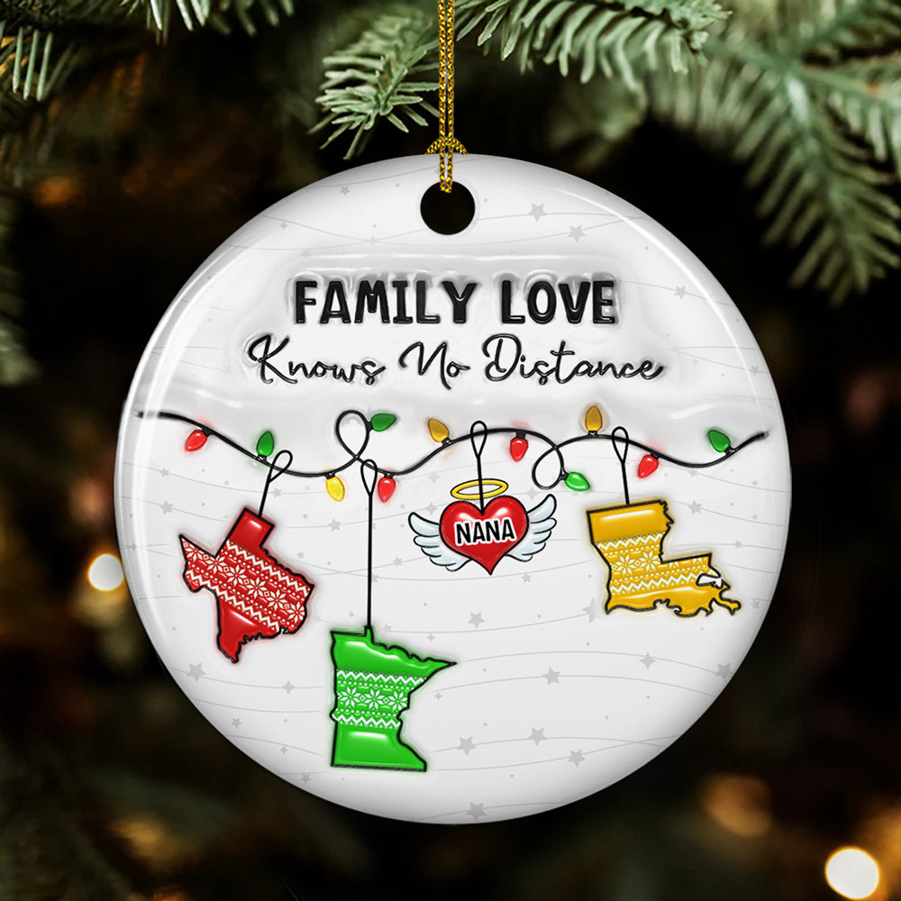 Family Love Knows No Distance Angel Wings - Personalized Custom 3D Inflated Effect Ceramic Ornament