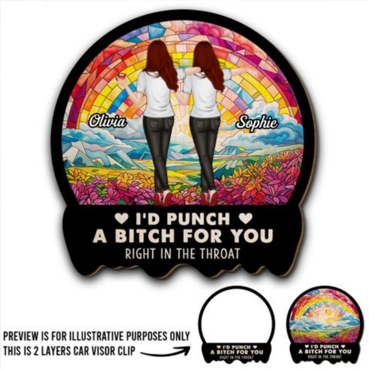 Besties Sisters Punch For You - Personalized Custom Car Visor Clip