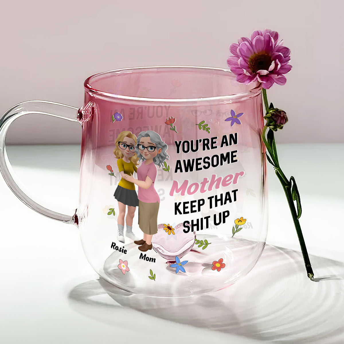 Awesome Mom - Personalized Custom Pink Gradient Glass Mug