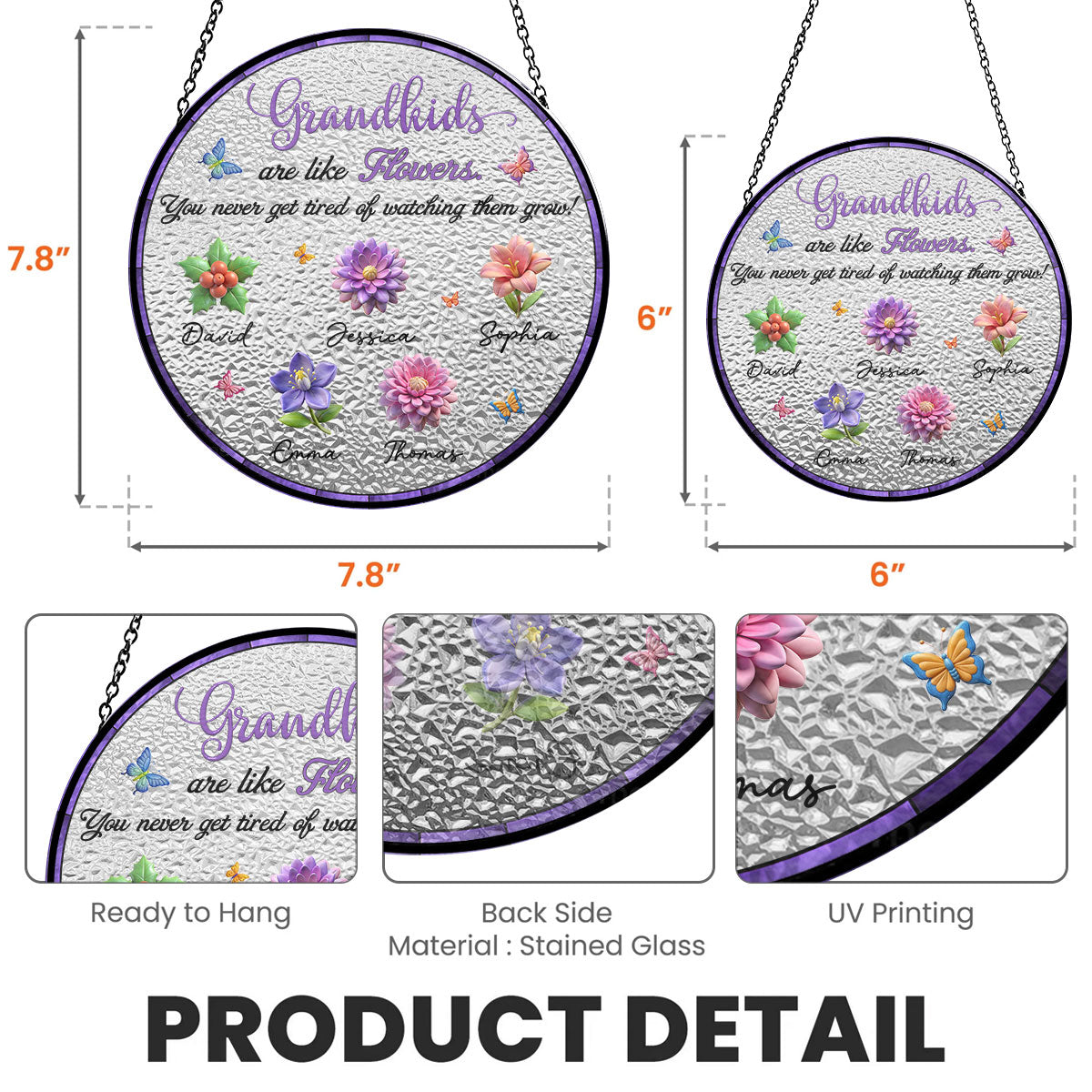 Never Get Tired Of Watching Grandkids Grow - Personalized Custom Window Hanging Suncatcher