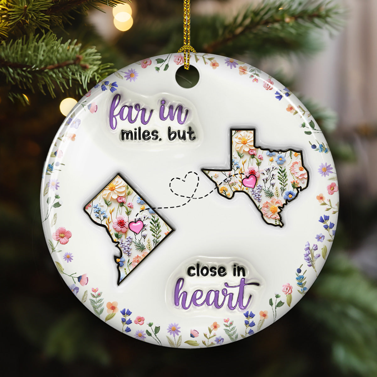Love Knows No Distance Boundaries - Personalized Custom 3D Inflated Effect Ceramic Ornament