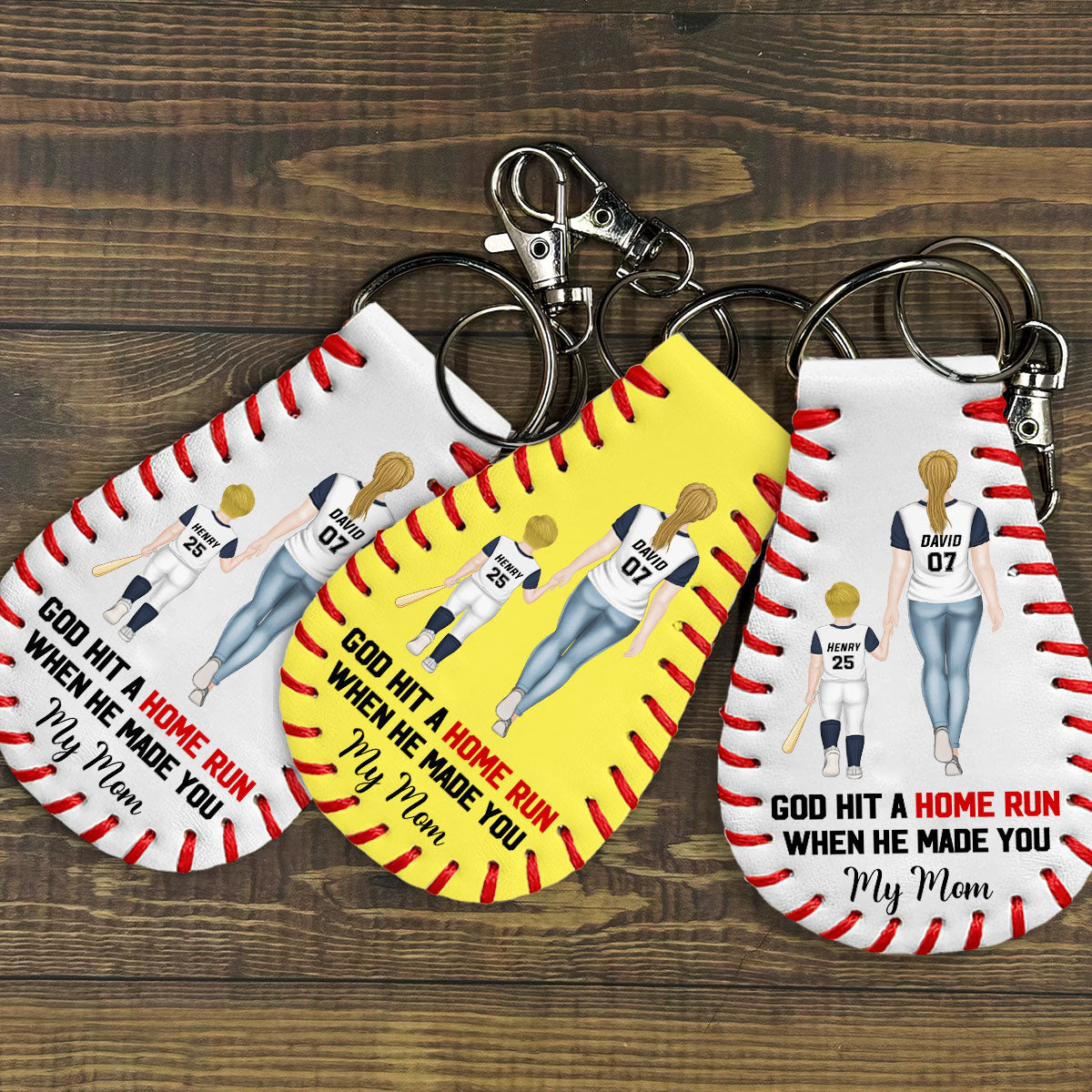 My Favorite Baseball Player Calls Me Mom - Personalized Custom Leather Baseball Keychain
