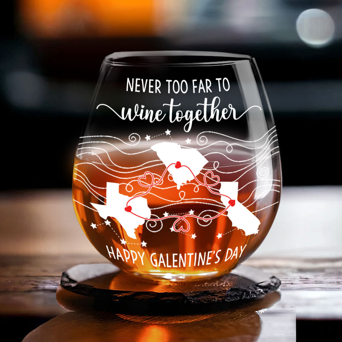 No Distance Can Dim The Light Of Us - Personalized Custom Wine Glass